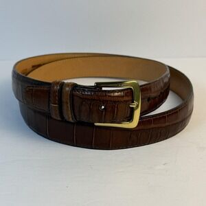Brighton Belt Mens Size 46 Brown Croc Embossed Calfskin Saddle Leather Dress